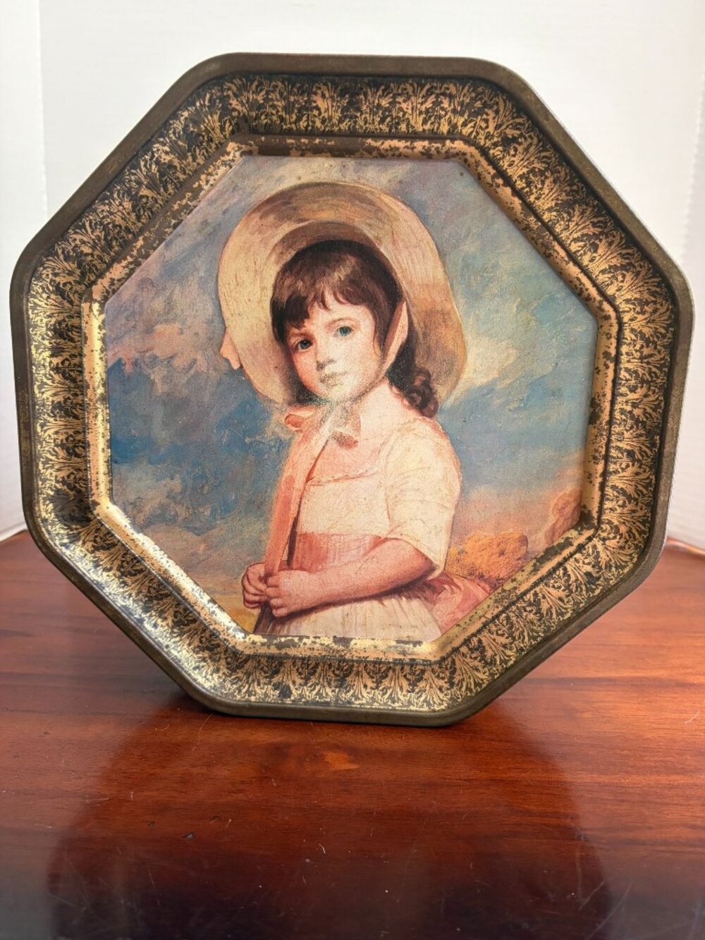 Vintage Victoria Miss Willoughby Octagonal Girl and Master Simpson Biscuit Tin